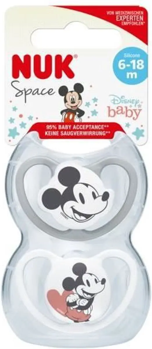 NUK Mickey Space Fopspenen Set - 2 Stuks - Meerkleurig