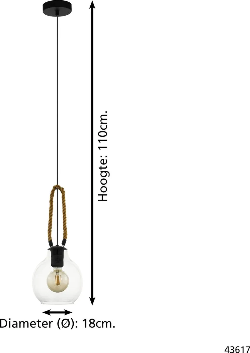 Eglo Roding Hanglamp E27 Ø18cm - Zwart/Bruin - afbeelding 6 van 6