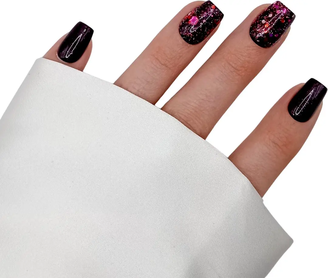 SD Press on Nails B-216 Nagelset - 20 Stuks - Donkerrood Glitter XS Coffin