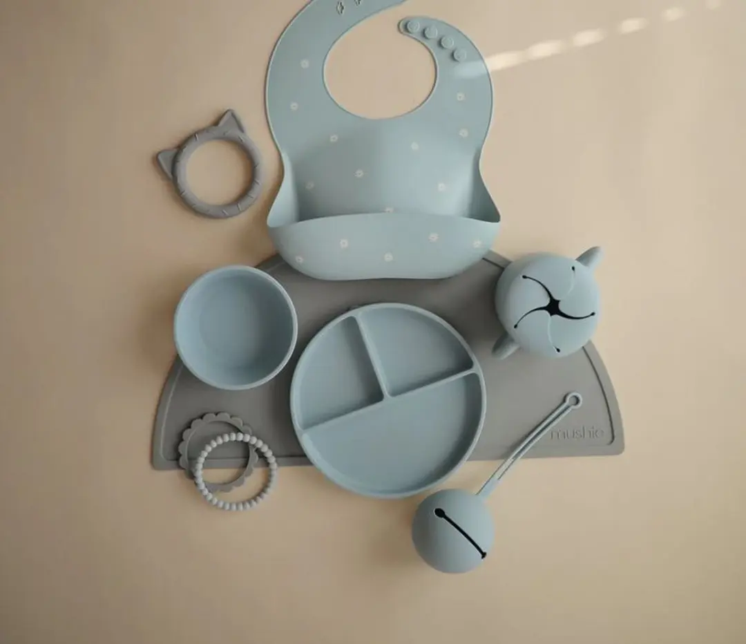 Mushie Siliconen Kom met Zuignap - Powder Blue