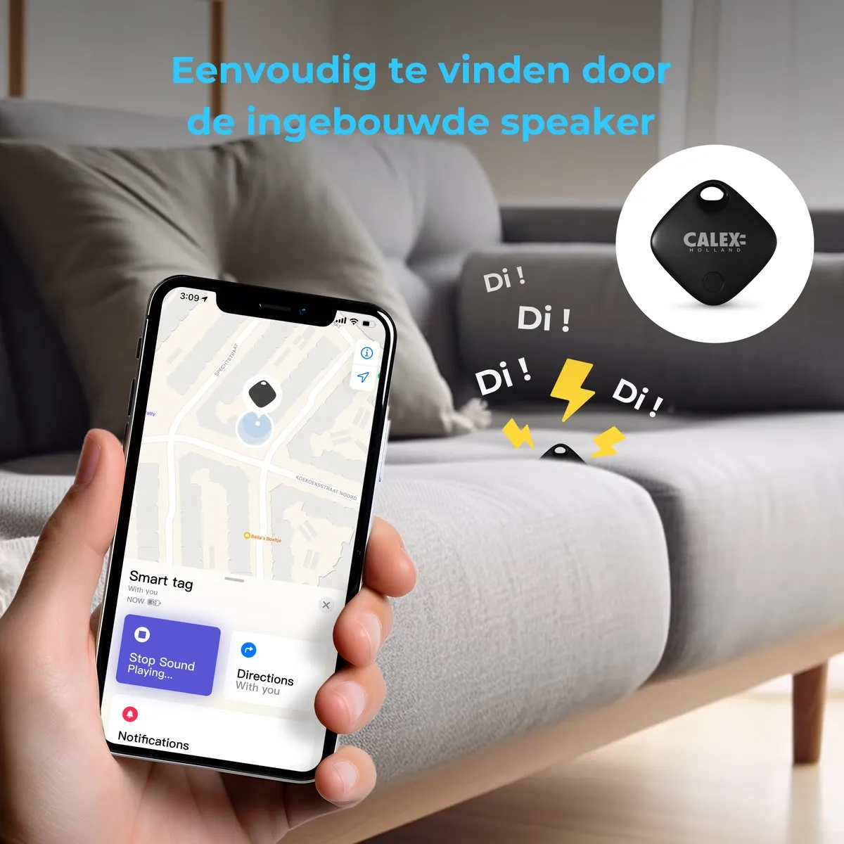 Calex Smart Tag Set 3 Stuks - Bluetooth Tracker - Zwart