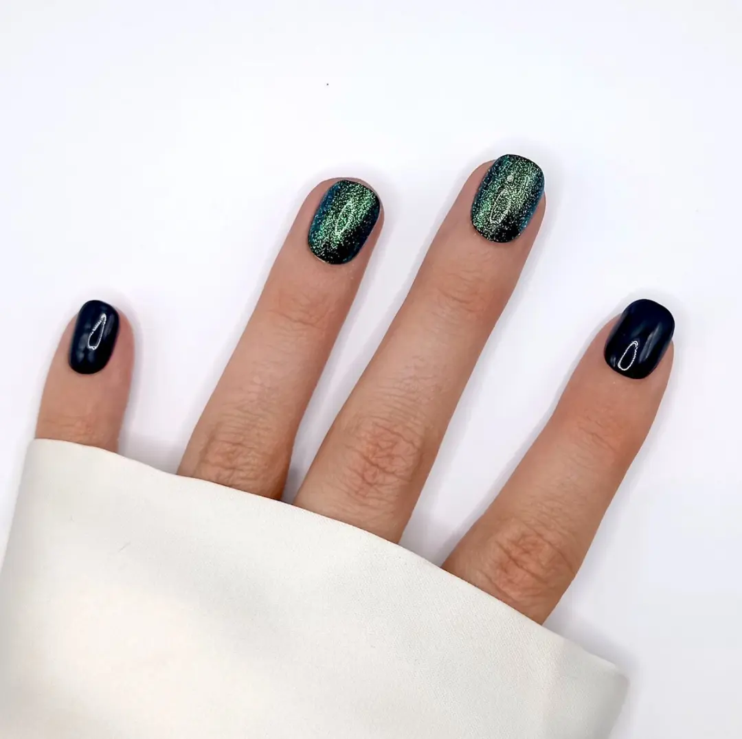 SD Press on Nails Nagelset B-170 - Zwart Glitter Groen - 20 Stuks