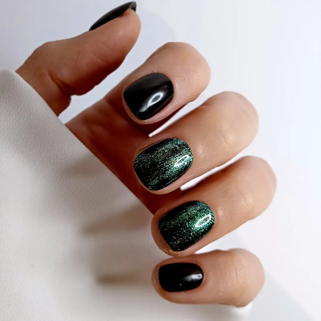 SD Press on Nails Nagelset B-170 - Zwart Glitter Groen - 20 Stuks