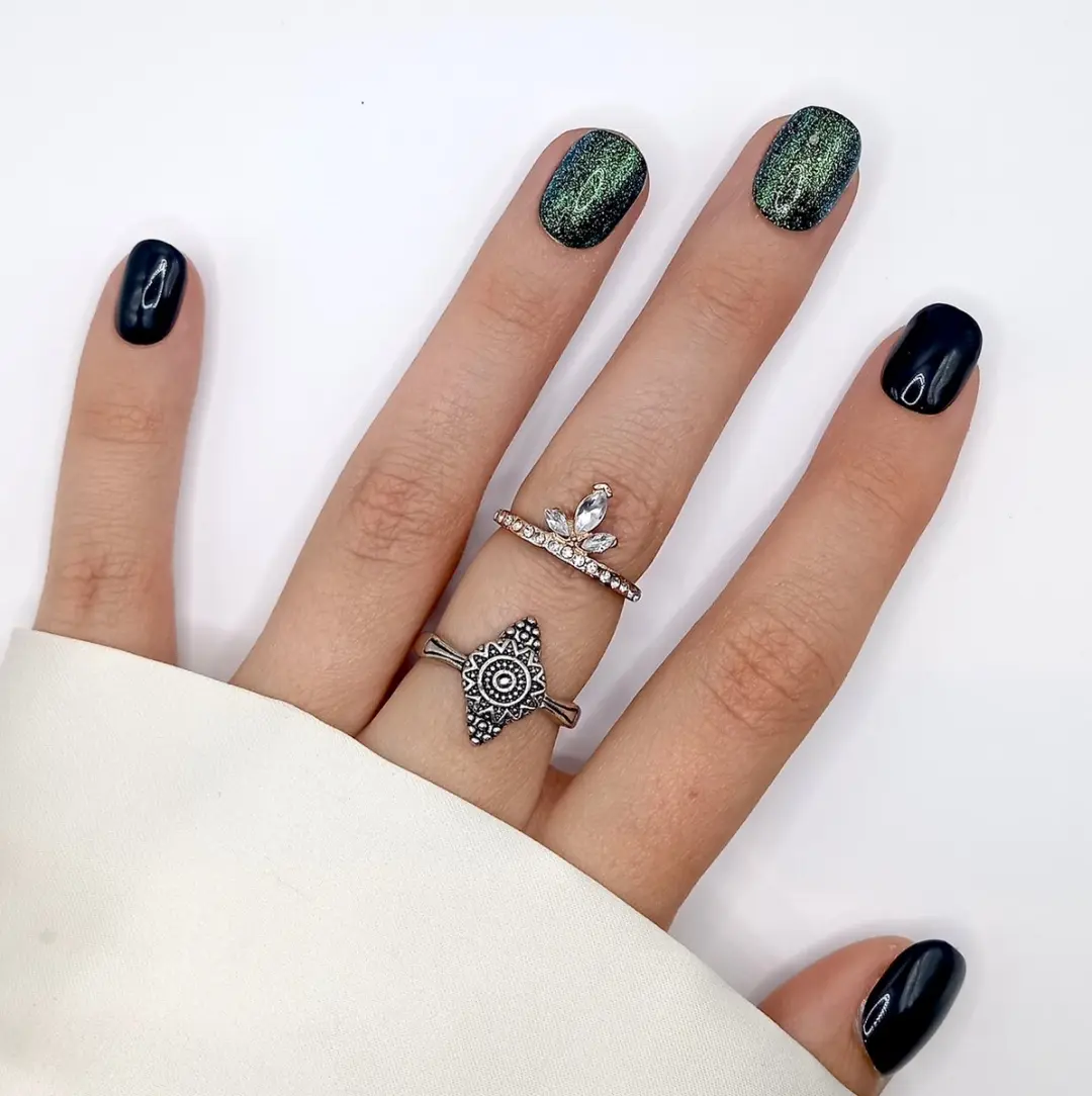 SD Press on Nails Nagelset B-170 - Zwart Glitter Groen - 20 Stuks
