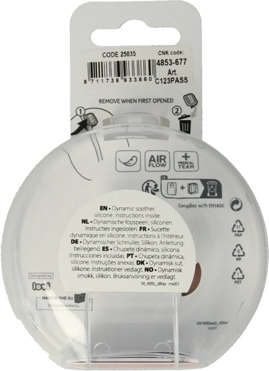 Difrax Dynamic Lovi Prime Fopspeen 0-6mnd - 2 Stuks - Assorti