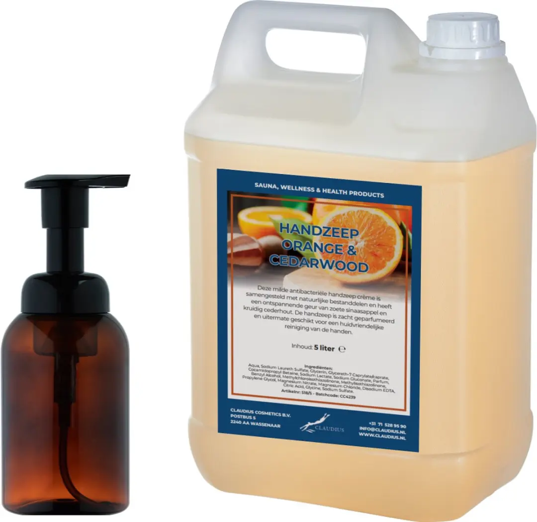 Splashbox Cosmetics Zeepdispenser 300ml + 5L Handzeep Sweet Orange & Cedarwood N