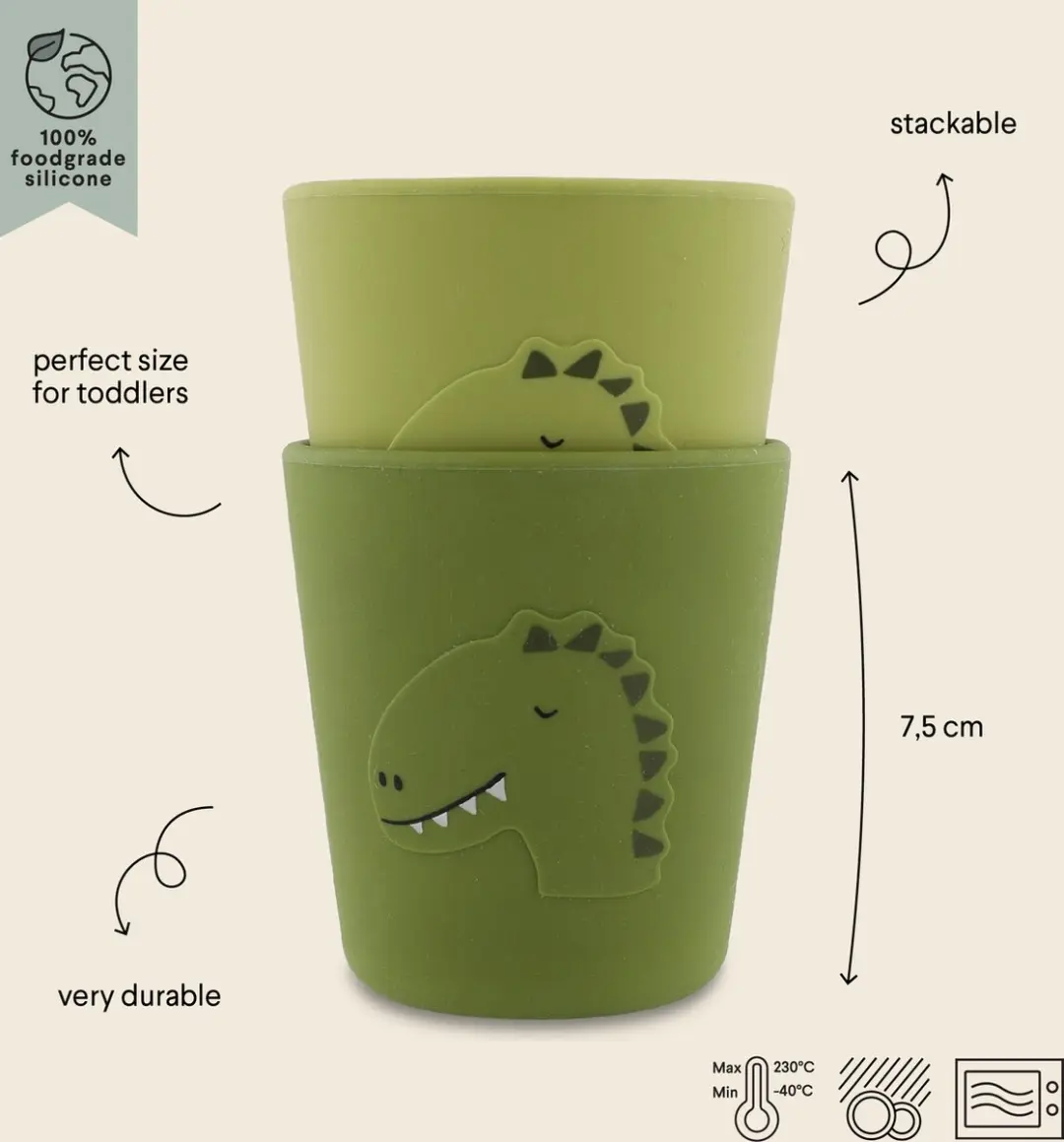 Trixie Silicone Cup Mr. Dino - 2x250ml Groen
