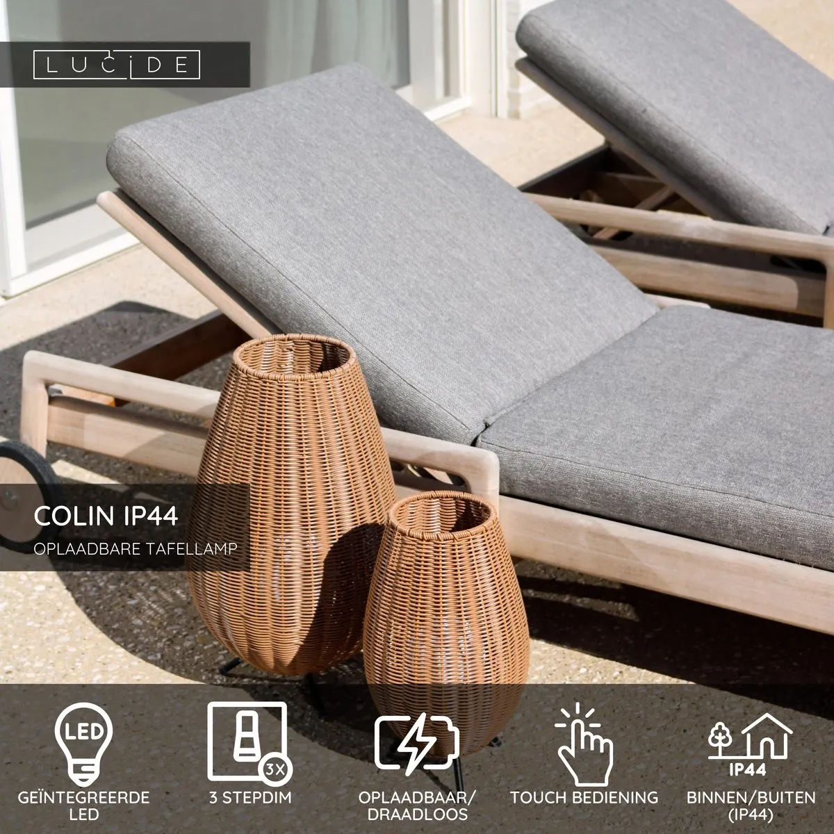 Lucide Colin Oplaadbare LED Tafellamp 3W 3000K - IP44 - Naturel