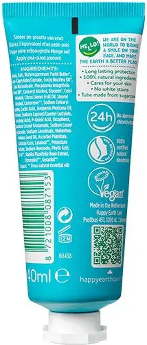 Happy Earth Deodorant Crème Cedar Lime 40ml