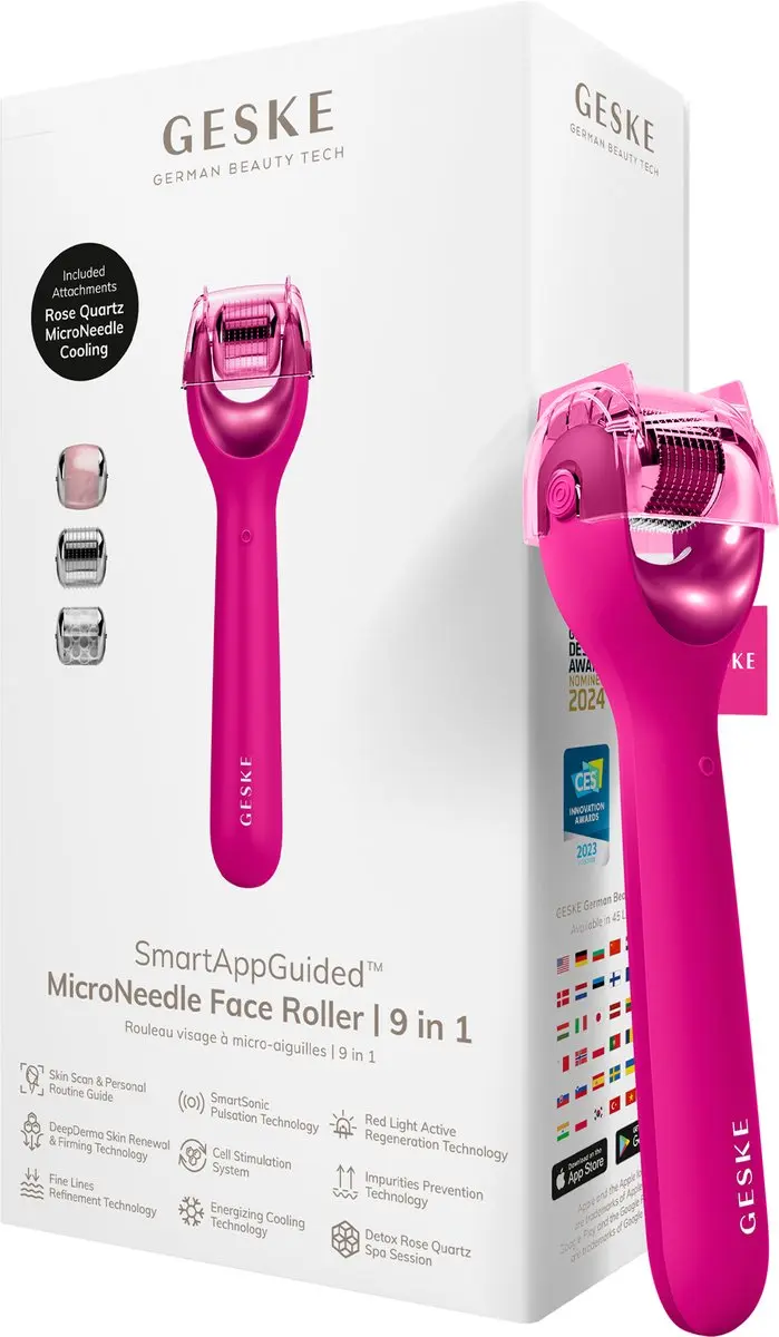 GESKE SmartAppGuided MicroNeedle Face Roller 9-in-1 - Rozenkwarts