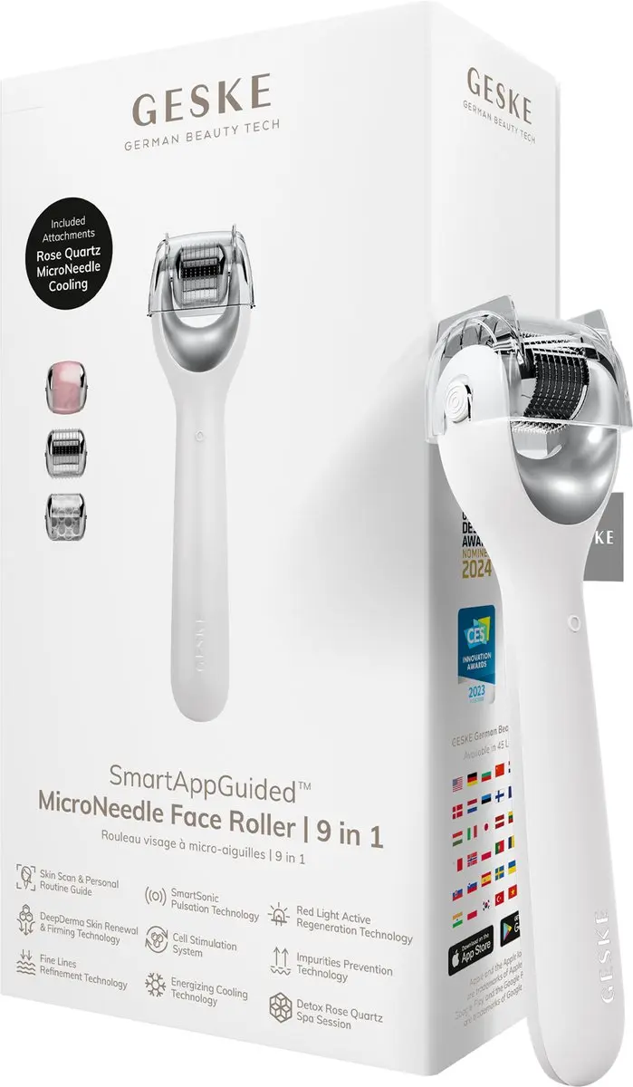 GESKE SmartAppGuided MicroNeedle Face Roller 9-in-1 - Rozenkwarts