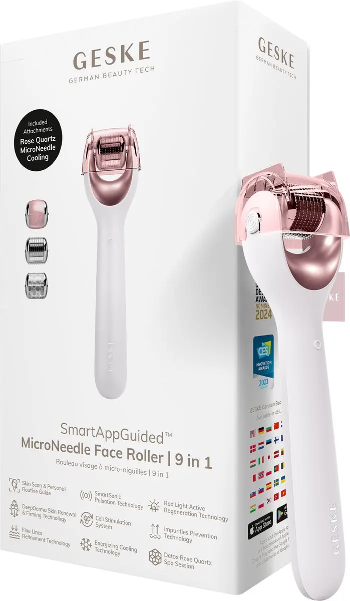 GESKE SmartAppGuided MicroNeedle Face Roller 9-in-1 - Rozenkwarts