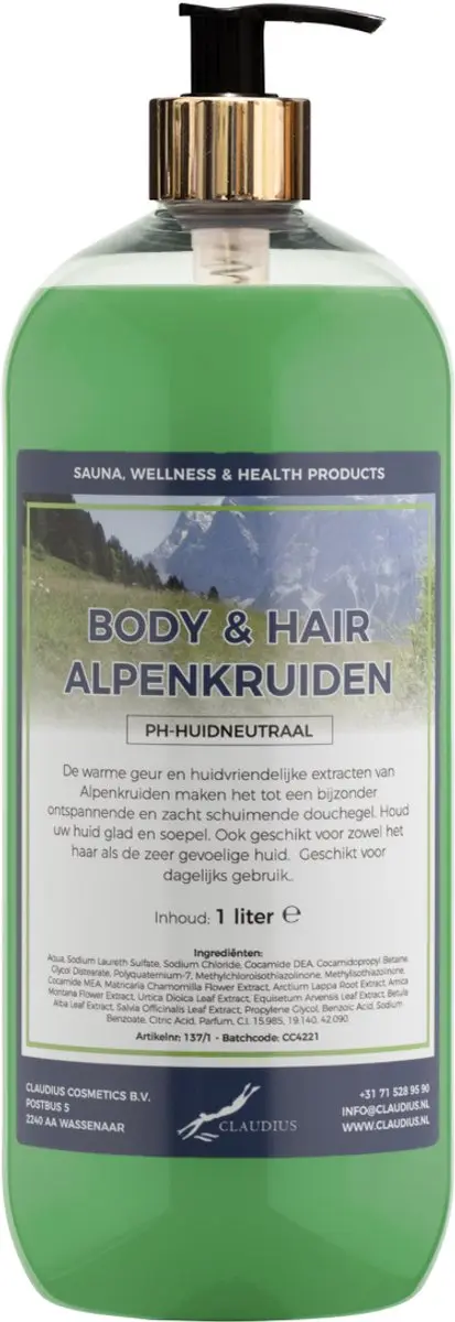 Splashbox Cosmetics Alpenkruiden Body & Hair 1L - Gouden pomp