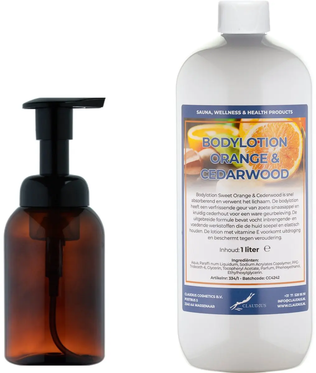 Splashbox Cosmetics Zeepdispenser 300ml + Bodylotion 1L Sweet Orange & Cedarwood