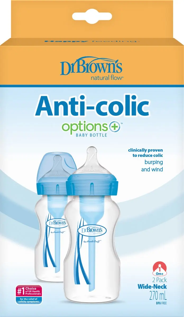 Dr. Brown's Options+ Anti-Colic Babyfles 270ml - Blauw - 2 Stuks