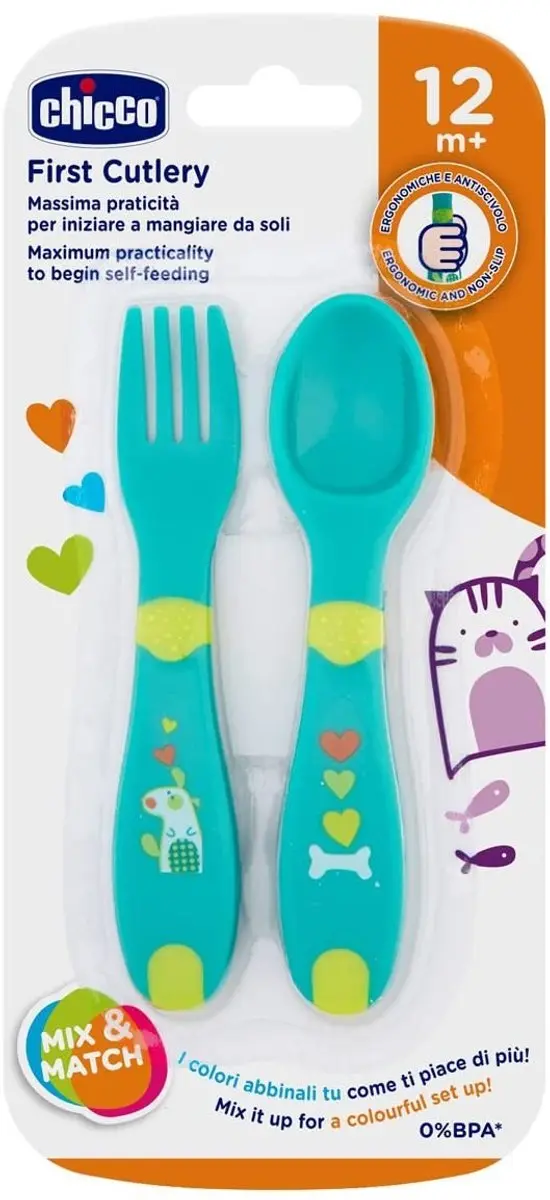 Chicco Junior Bestek Lepel & Vork 16cm - Groen - afbeelding 2 van 2