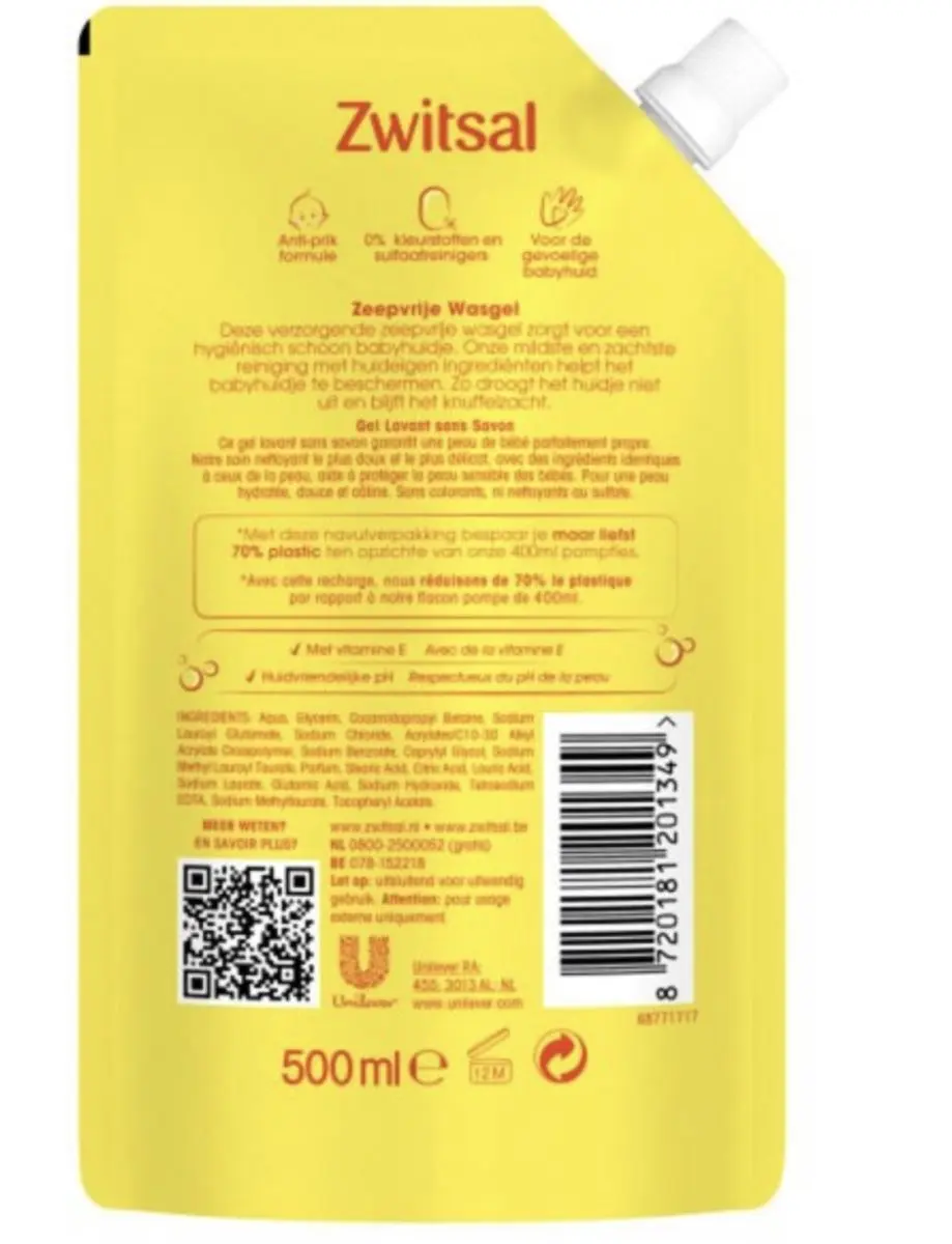 Zwitsal Zeepvrije Wasgel Navulling 500ml