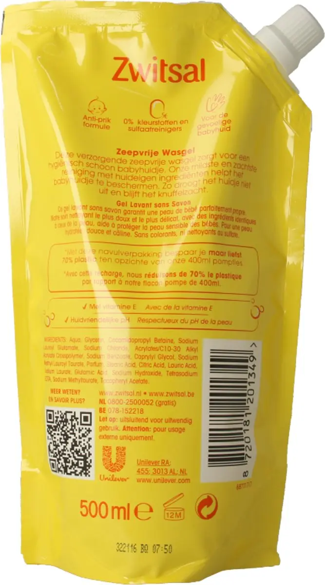 Zwitsal Zeepvrije Wasgel Navulling 500ml