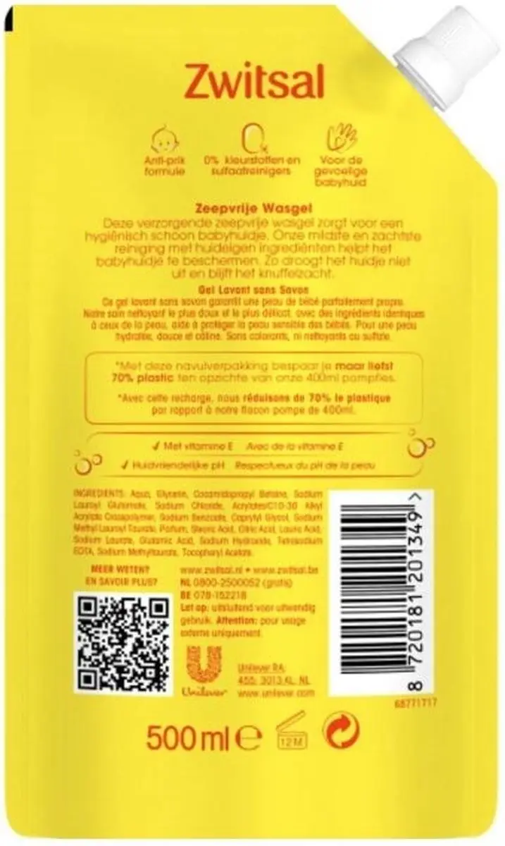 Zwitsal Zeepvrije Wasgel Navulling 500ml