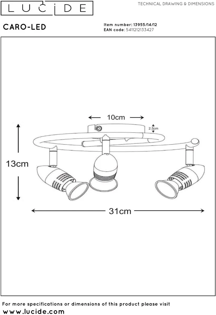 Lucide CARO-LED Plafondspot Ø31cm - Mat chroom