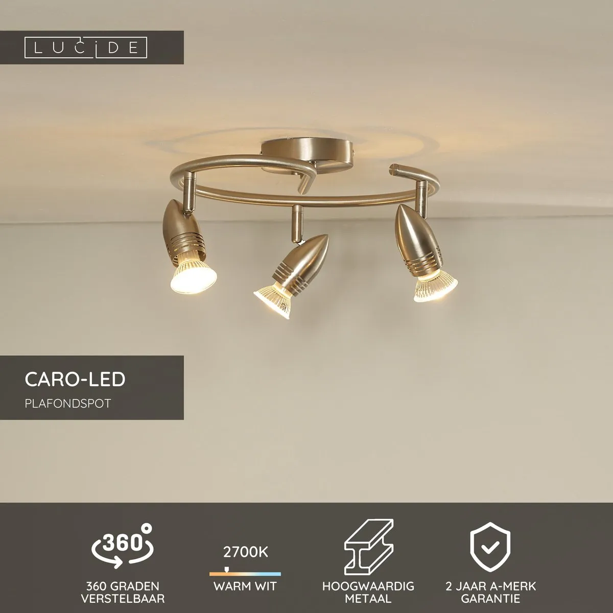 Lucide CARO-LED Plafondspot Ø31cm - Mat chroom