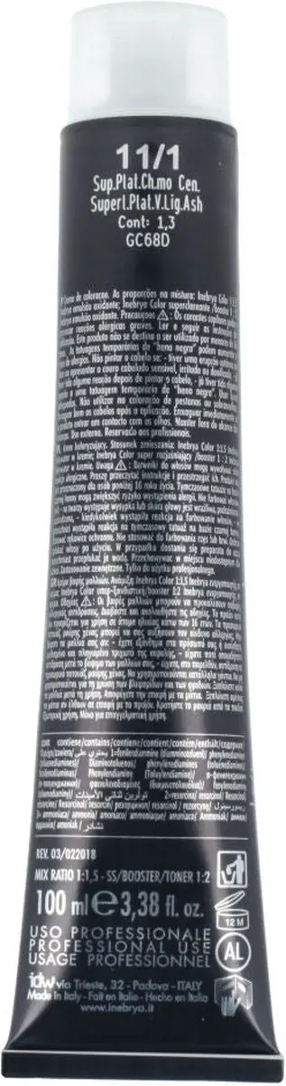 Inebrya Nº 11/1 Permanent Haarkleur 100ml - Platinum Very Light Ash