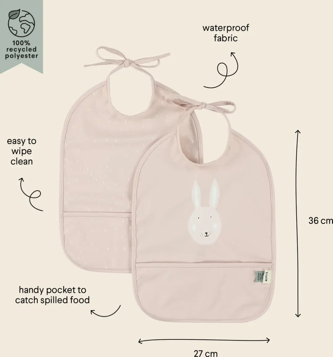 Trixie Afwasbaar Slabbetje Mrs. Rabbit - 2 Stuks - Roze