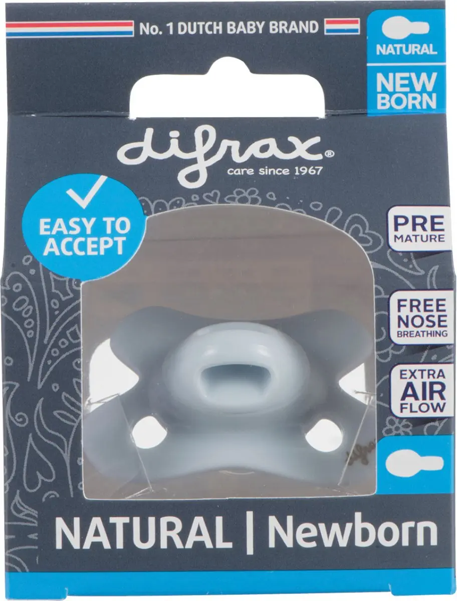 Difrax Uni Fopspeen Ice Natural - Rond - Blauw licht