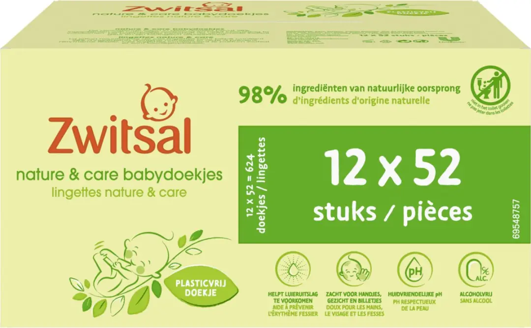 Zwitsal Nature & Care Billendoekjes 624 Stuks