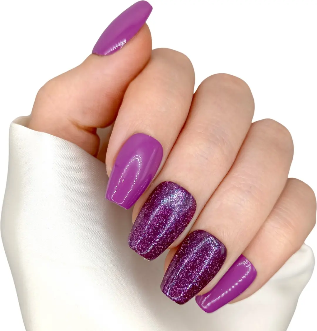 SD Press on Nails B-136 Plaknagels - 20 Stuks - Paars Glitter - Kort Coffin