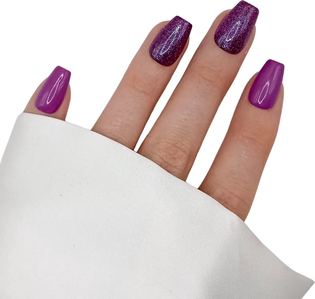 SD Press on Nails B-136 Plaknagels - 20 Stuks - Paars Glitter - Kort Coffin