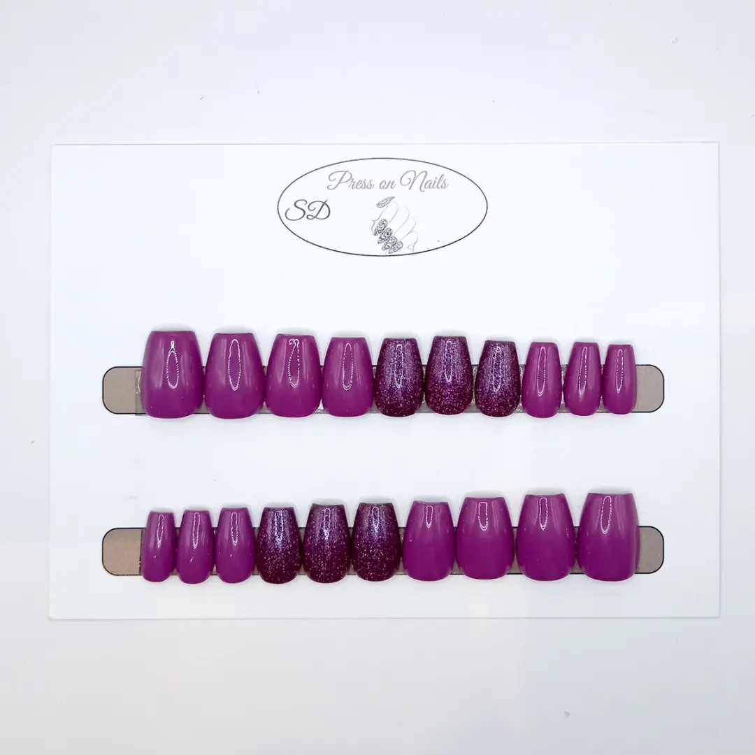 SD Press on Nails B-136 Plaknagels - 20 Stuks - Paars Glitter - Kort Coffin - afbeelding 6 van 6
