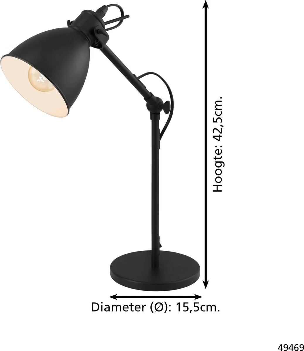 Eglo Priddy Tafellamp E27 - 42,5 cm - Zwart - afbeelding 6 van 6