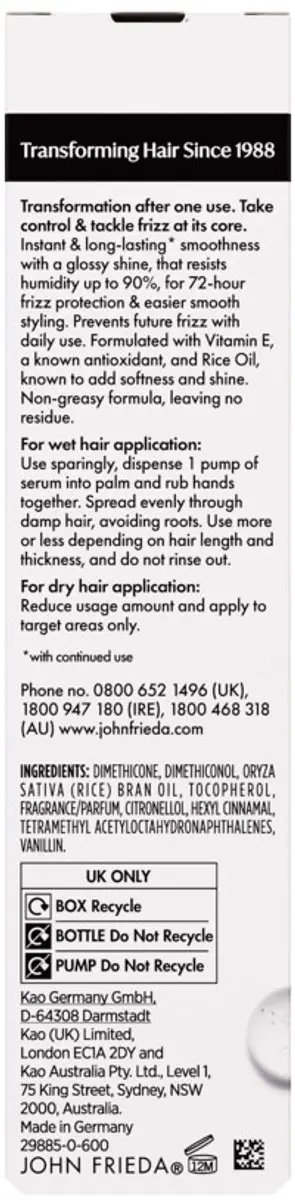 John Frieda Frizz Ease Extra Strength Serum 50ml
