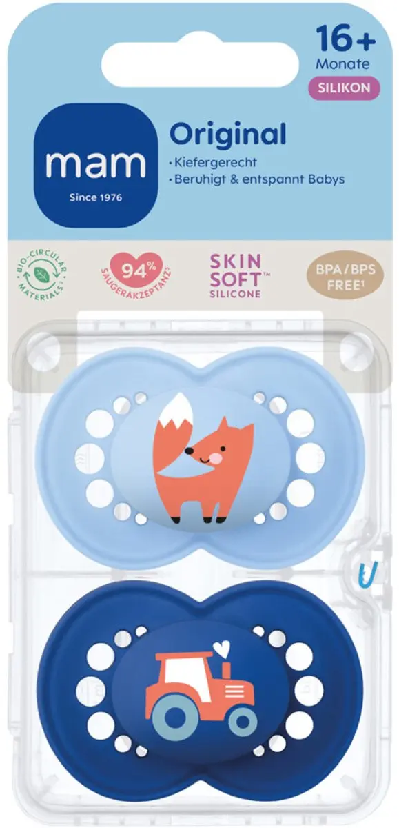 MAM Original Pure Silikon Fopspeen 16+ Blauw - 2 Stuks