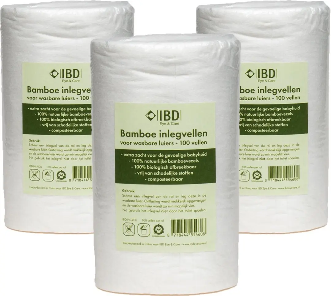 Ibd Bamboe Inlegvellen Wasbare Luiers 300 Stuks - 3 Rollen