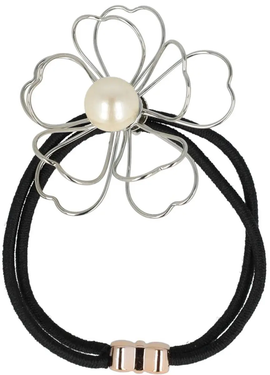 Haarsoires Haarelastiek Bloem 5cm Metaaldraad Parel - Zwart/Wit/Zilver