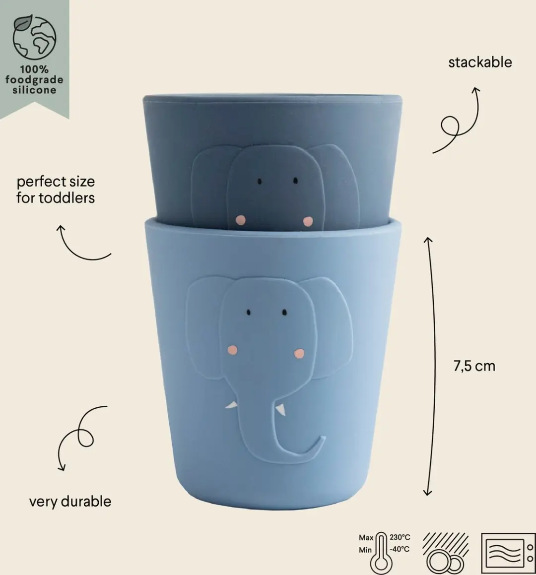 Trixie Siliconen Beker Mrs. Elephant 2 Stuks - 0,2L - Blauw