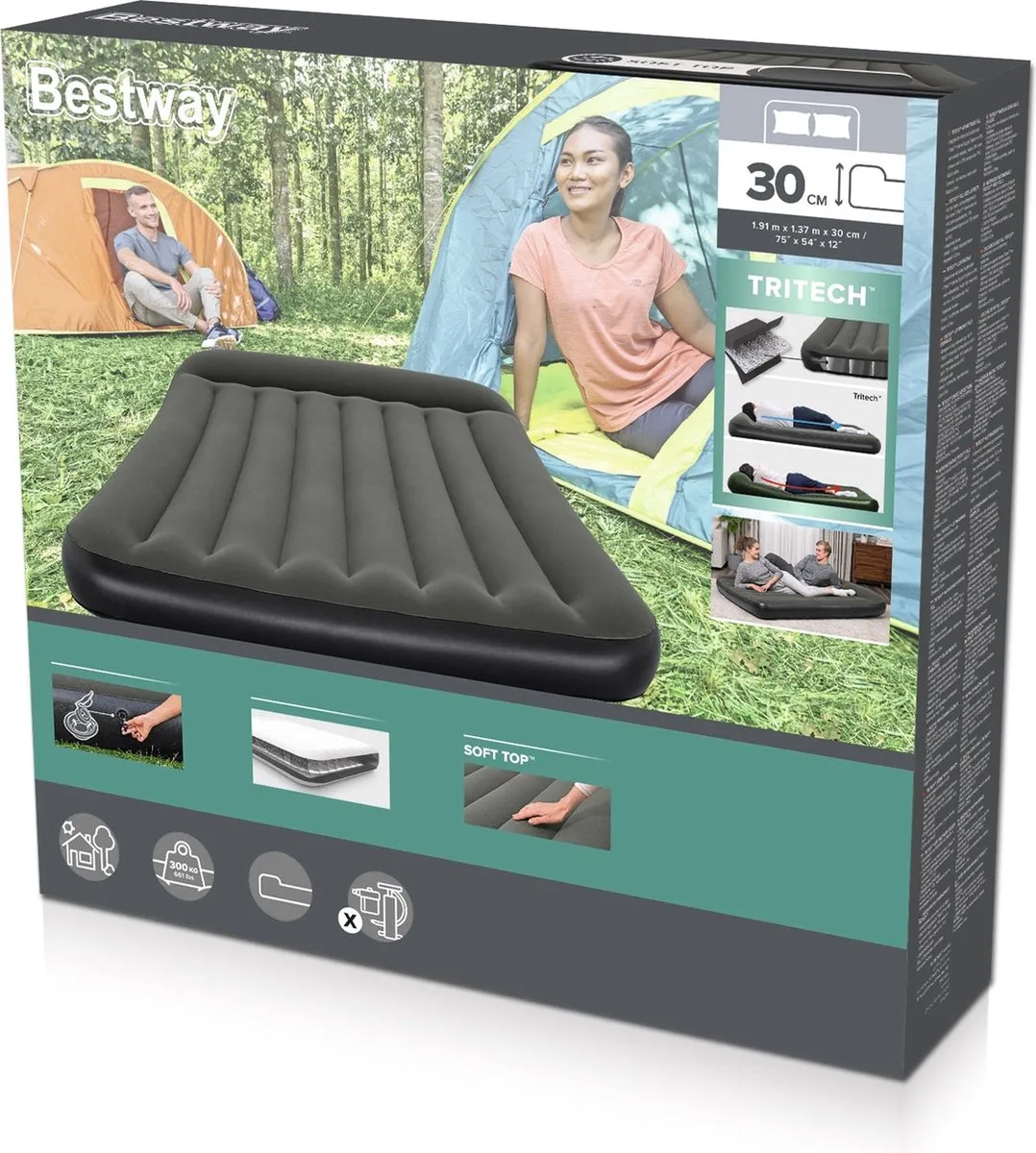 Bestway Tritech Luchtbed 2-persoons 137cm - Grijs/Zwart
