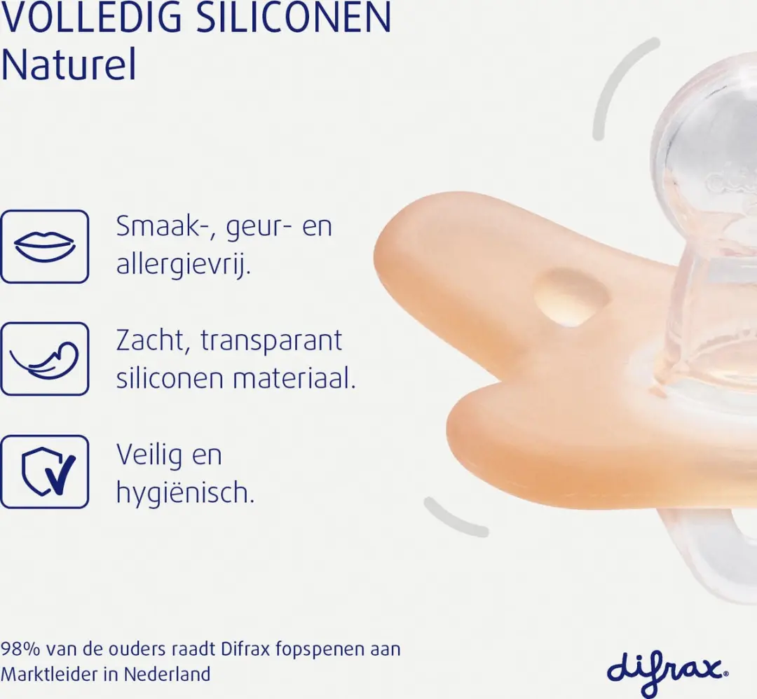Difrax Fopspeen Natural Siliconen 6-12m - 2 Stuks - Rood/Oranje