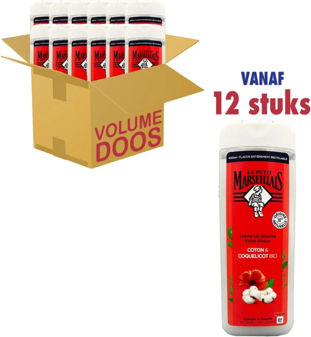 Le Petit Marseillais Douchegel Bio Katoenmelk & Papaver 400ml - 12 Stuks