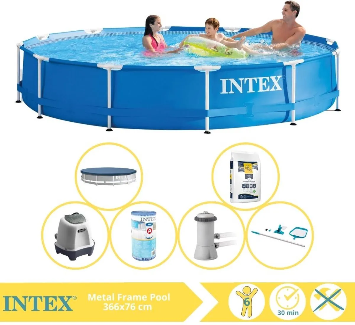 Intex Metal Frame Zwembad 366x76cm - 6503L - Blauw/Wit - 28210NP
