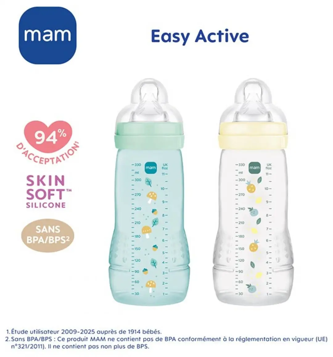 MAM Easy Active 2 Zuigflessen 330ml - 2e Fase - Parel/Watergroen - afbeelding 5 van 6