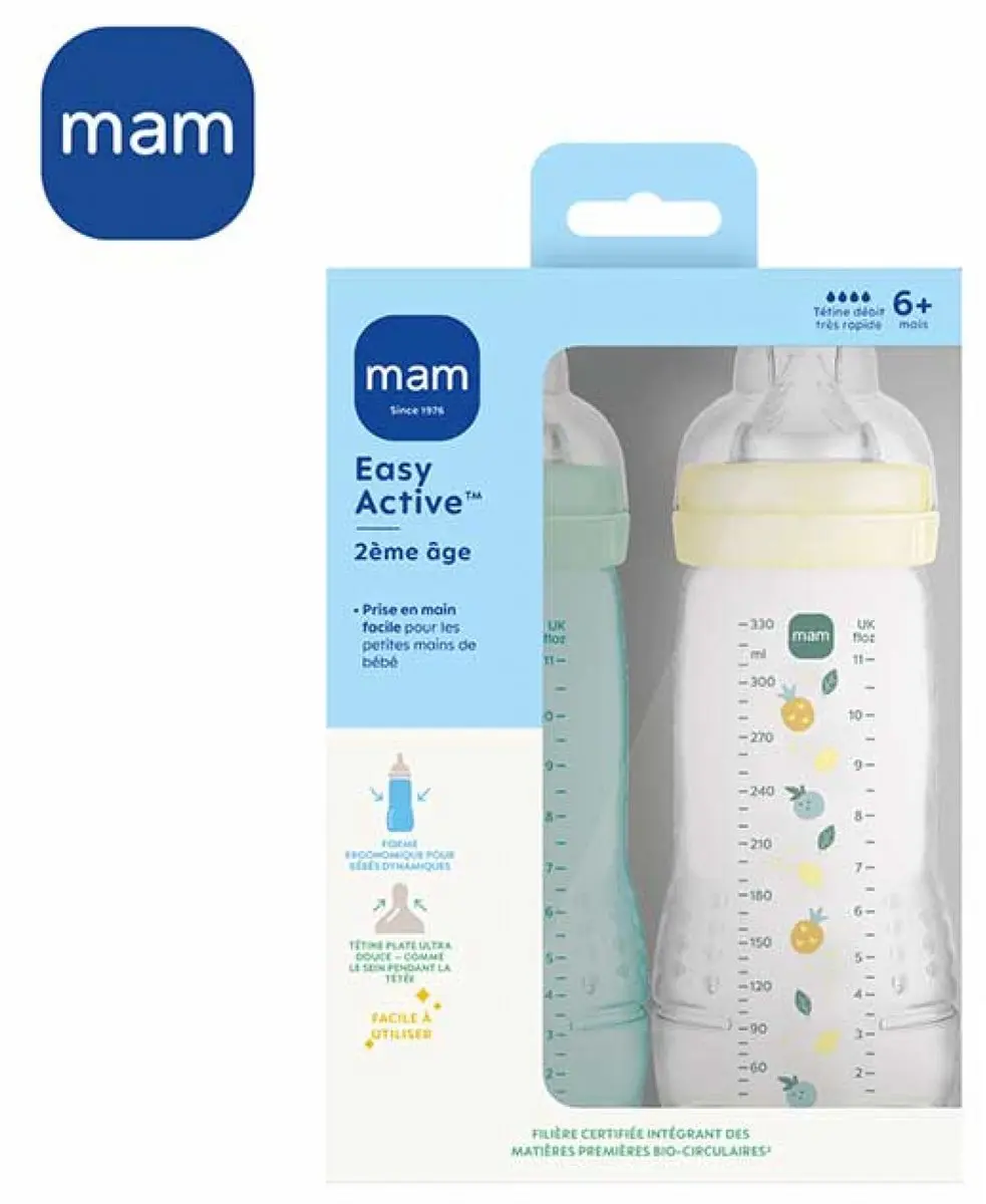 MAM Easy Active 2 Zuigflessen 330ml - 2e Fase - Parel/Watergroen - afbeelding 2 van 6