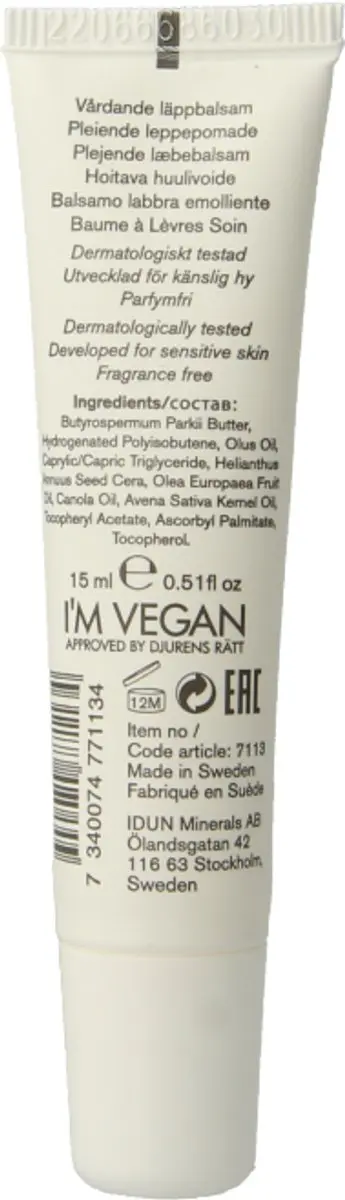 Idun Minerals Lippenbalsem Vegan 15ml - Transparant