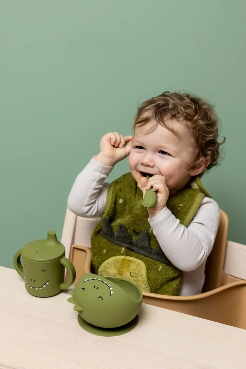 Trixie Mr. Dino Baby Maaltijdset - Siliconen Kommetje & Lepeltje - Groen