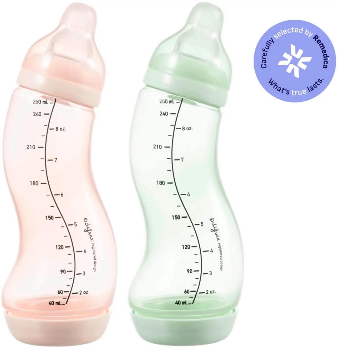 Difrax Natural S Babyfles 250ml - Roze/Lichtgroen - 2 Stuks