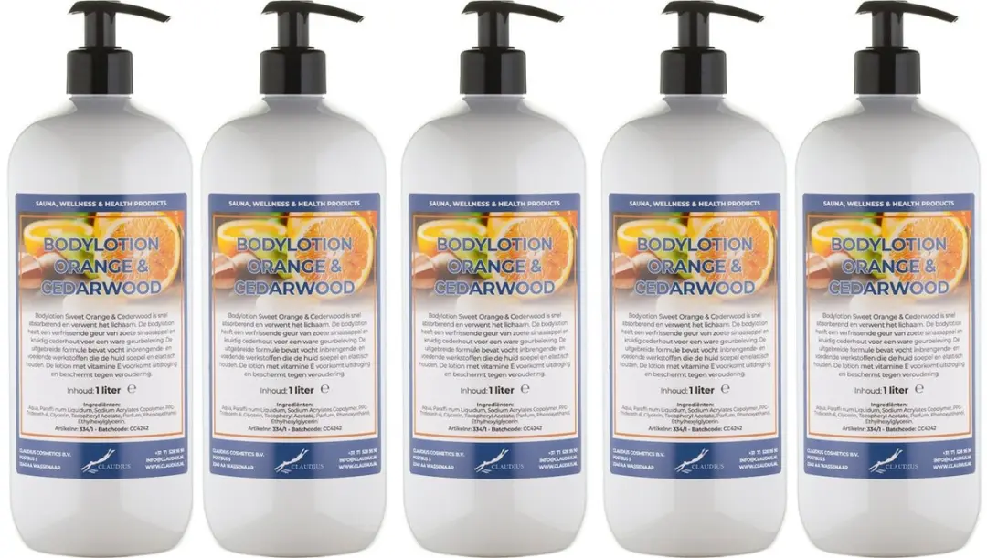 Splashbox Cosmetics Bodylotion Sweet Orange & Cedarwood 1L - 5 Stuks