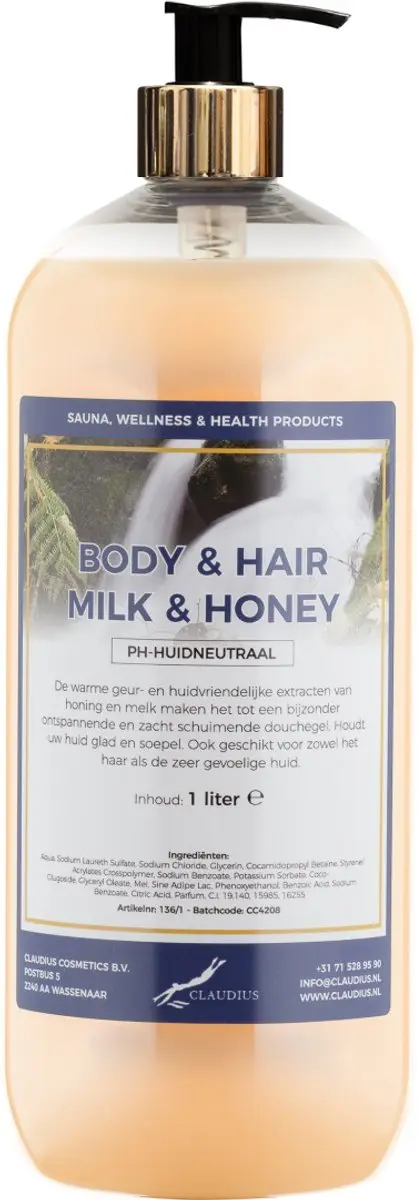 Splashbox Cosmetics Body & Hair Milk & Honey 1L - Gouden pomp