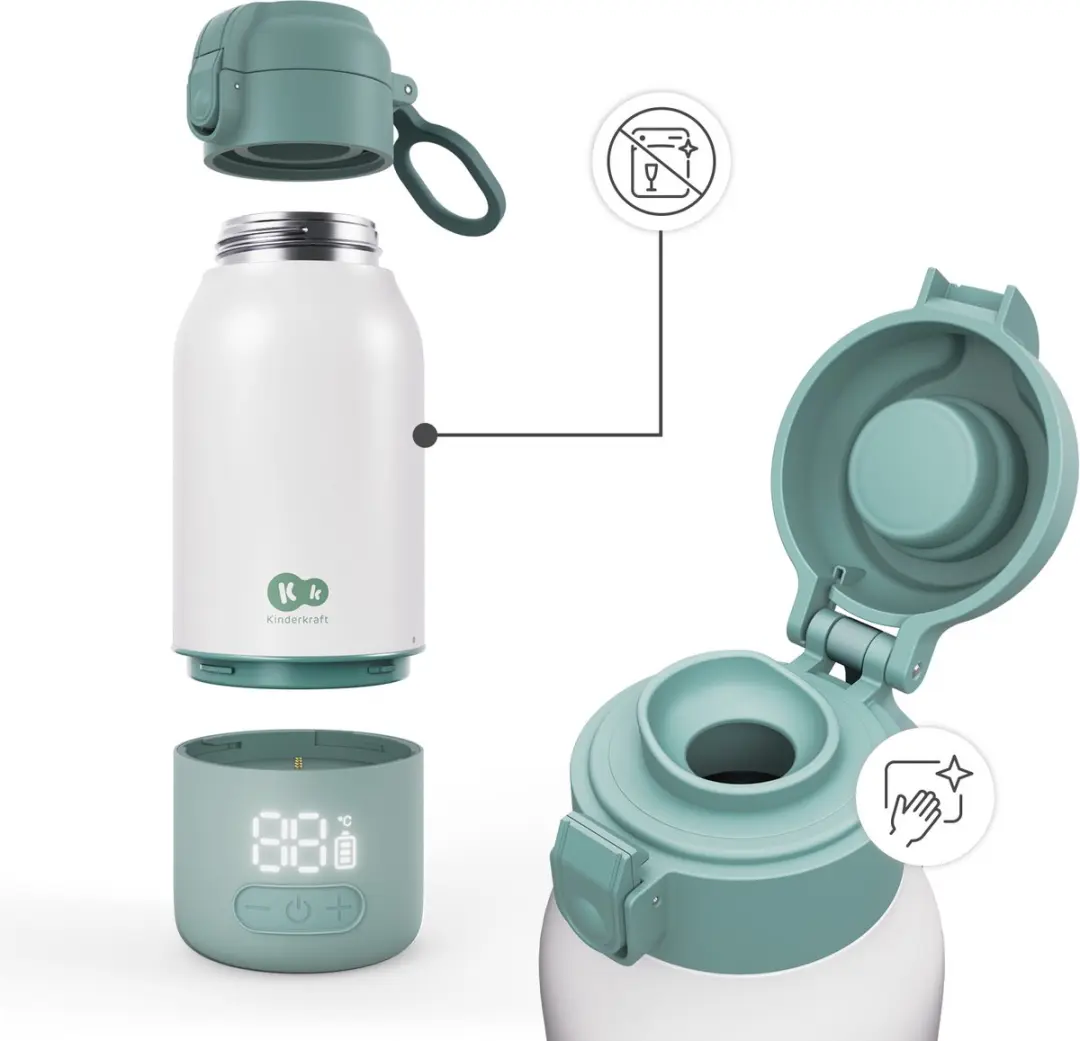 KinderKraft GAJA Melkverwarmer Thermos 350ml - USB-C - Groen